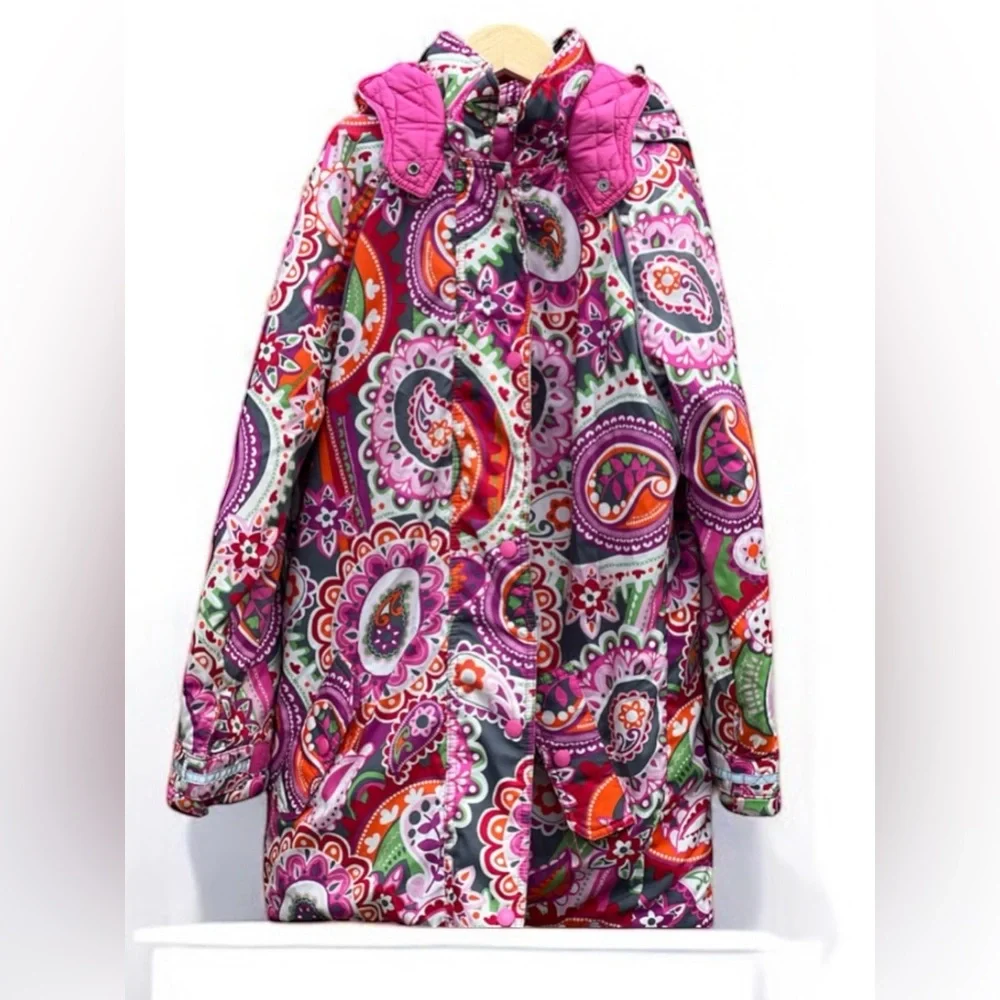 Hanna Andersson Journeys End winter jacket with a vibrant paisley pattern